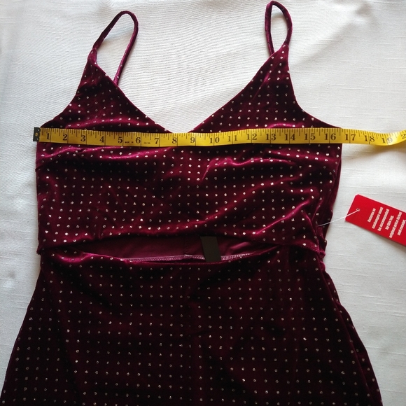 Sparkly Velvet Burgundy Gold Strappy Mini Dress Cutout Size Large - Picture 13 of 16